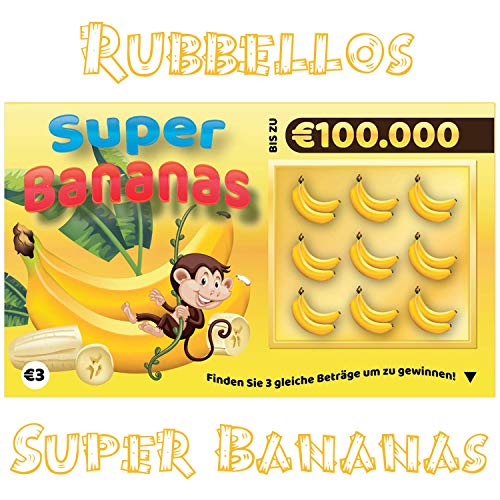 Rubbellos Scherzartikel - Fake Lotto Gewinn - Jedes Los beinhaltet einen Jackpot Lustig - Perfekt zum Pranken! Realistisch wirkender Lotto MEGA Jackpot! (1x Super Bananas)