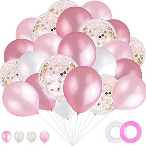 JIASHA Latex Ballon ,12 Zoll Luftballons Hochzeit,Konfetti Luftballons,Geburtstag Glitter Ballons,Party Ballons für Hochzeit Geburtstagsparty Babyparty Valentinstag Dekoration (Rosa)