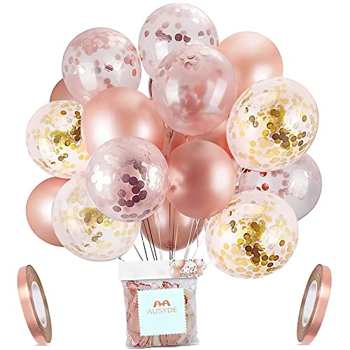 AUSYDE Rose Gold Konfetti Luftballons Party Ballons 30,5 cm Glitter Latex Ballons für brautdusche Geburtstag Party Hochzeit Dekorationen (30 Stücke)