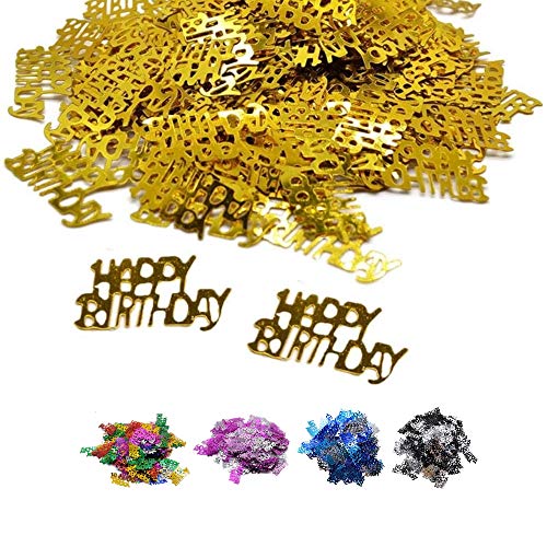 DIWULI, Happy Birthday Konfetti Gold, Geburtstags Tisch-Konfetti, Tisch-Deko, Glitter, goldene Geburtstags-Deko Streudeko für Geburtstagsfeier, Motto-Party, Dekoration, Geschenk-Deko, DIY, basteln