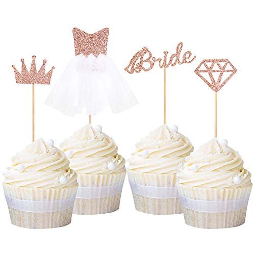 Braut Kuchen Topper,25 Stück Glitter Bride Cupcake Topper Brautkleid Cupcake Topper für Hochzeit Bachelorette Party Dekorationen Kuchen - 5