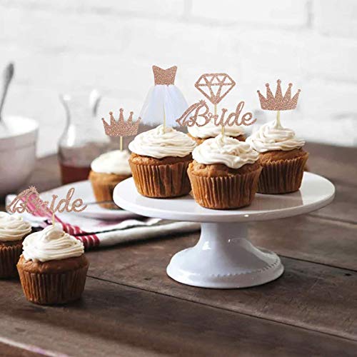 Braut Kuchen Topper,25 Stück Glitter Bride Cupcake Topper Brautkleid Cupcake Topper für Hochzeit Bachelorette Party Dekorationen Kuchen - 6