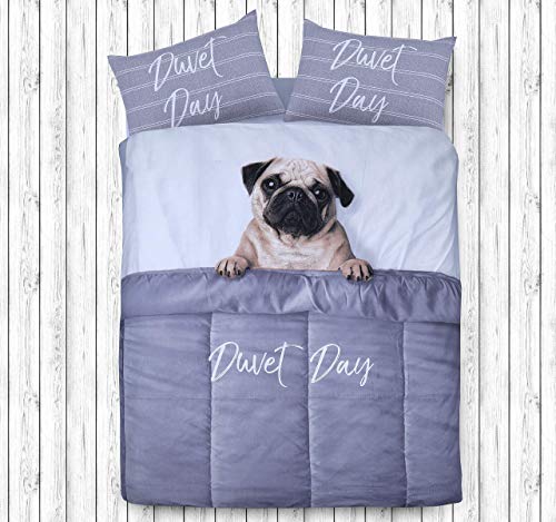 Süße Tagesdecke mit Mops-Motiv – Bettbezug und Kissenbezüge, Baumwolle Polyester, Mehrfarbig