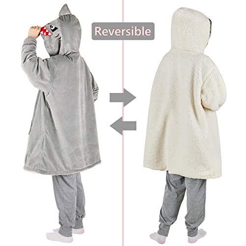 Beinou Shark Decke Hoodie Sweatshirt Kinder Kuscheldecke Hoody Kapuzenpullover Schlafanzüge Pullover Fleece Plüschpyjamas Bademantel mit großer Tasche Geschenke für Jungen - 7