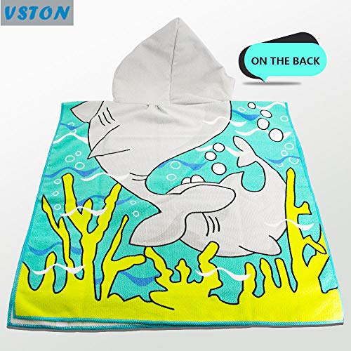 Vston Handtuch für Kinder, aus Baumwolle, mit Kapuze, für Bad, Schwimmen, Strand, Urlaub, weich, leicht, für Jungen und Mädchen. Gr. One Size, Blue/Green-shark - 3