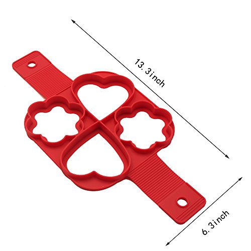 Gabbrein Eier-Ring, Antihaft-Silikonform für runde Eier, Muffins, Pfannkuchen, Herzform, Silikon, rot, 2er-Pack - 3