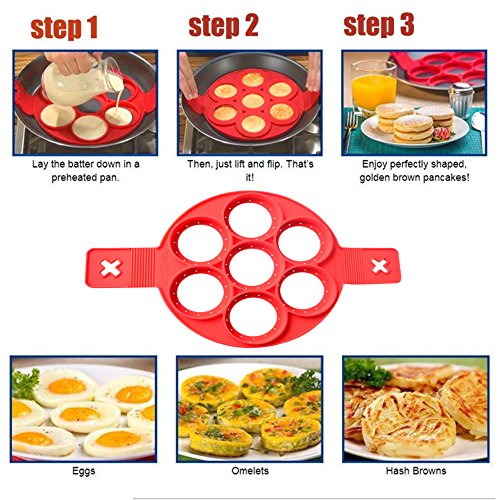 Neue Nonstick Silikon Ei Ring Pfannkuchen Form, verbesserte Silikon auslaufsichere Design, Fast&Einfache Möglichkeit Perfekte Pancakes - 6