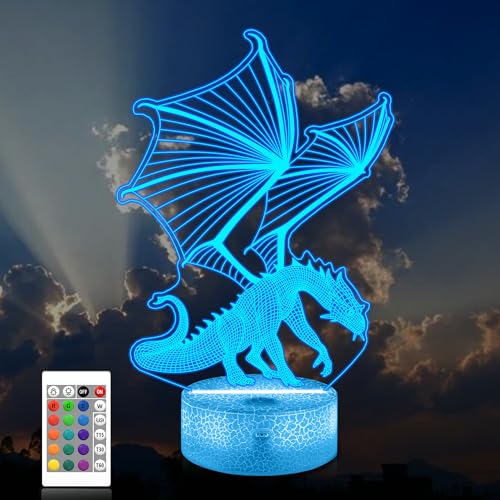 Coopark 3D Drachen Nachtlicht für Jungen, 16 Farben mit Fernbedienung, kinder Nachtlicht, 3D Illusion Toy Lamp Nachtlicht, Geschenk für Jungen im Alter von 4 5 6 7 8 9