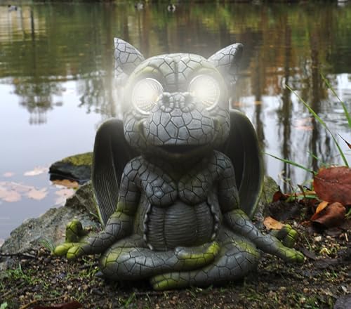 Udo Schmidt GmbH & Co. KG Yoga Gartendrache mit LED Solaraugen 17 cm Drache Figur Gartenfigur Glück Gargoyle Skulptur Solar - 3