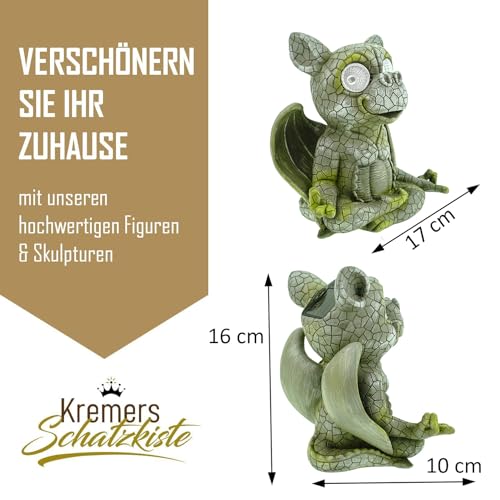 Udo Schmidt GmbH & Co. KG Yoga Gartendrache mit LED Solaraugen 17 cm Drache Figur Gartenfigur Glück Gargoyle Skulptur Solar - 4