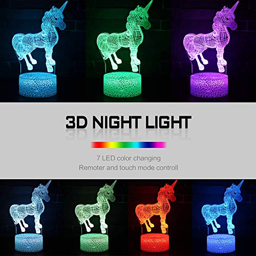 QiLiTd 3D Einhorn Lampe LED Nachtlicht mit Fernbedienung, 16 Farben Wählbar Dimmbare Touch Schalter Nachtlampe Geburtstag Geschenk, Frohe Weihnachten Geschenke Für Mädchen Männer Frauen Kinder - 2