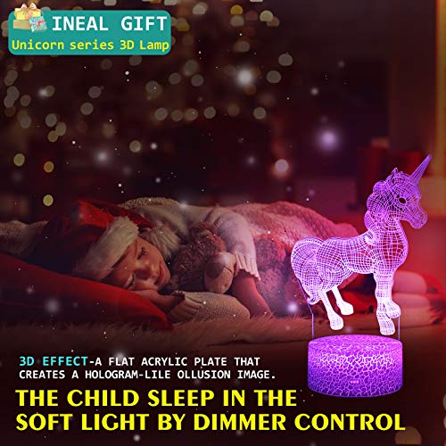 QiLiTd 3D Einhorn Lampe LED Nachtlicht mit Fernbedienung, 16 Farben Wählbar Dimmbare Touch Schalter Nachtlampe Geburtstag Geschenk, Frohe Weihnachten Geschenke Für Mädchen Männer Frauen Kinder - 5