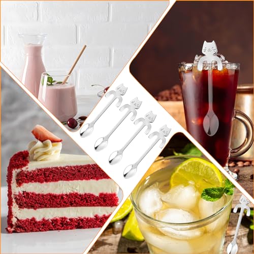 4 Pcs Katze Kaffee Löffel Set, Edelstahl Kätzchen Hängendes Design Teelöffel Dessertlöffel für Wasser Tee Milch Kaffee Dessert Drink Mischen Milchshake,zum Aufhängen Tasse Löffel Küche Gadget - 3