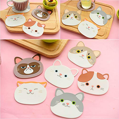 Lezed Silikon Katze Untersetzer Katzen Schalen Silikon Matten süßen Cartoon-Katzen Cup Becher Gummimatte für Wein, Glas, Tee, Getränke, Bier, Haus, Küche Dekor 6 Stück - 7