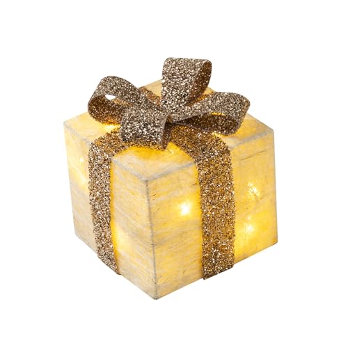 Bambelaa! 3er Led Deko Geschenke Leucht Boxen Timer Weihnachts Dekoration Weihnachtsdeko Beleuchtet Deko Weihnachten (Gold) - 6