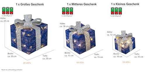 Bambelaa! 3er Led Deko Geschenke Weihnachten Leucht Boxen Timer Weihnachts Dekoration Weihnachtsdeko Beleuchtet Deko - 7
