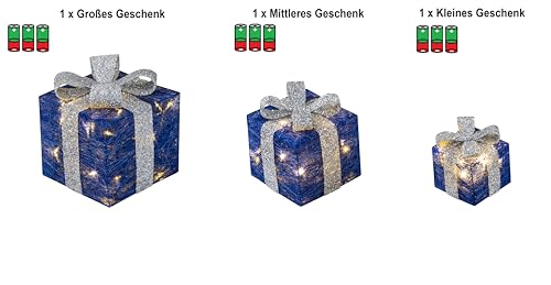 Bambelaa! 3er Led Deko Geschenke Weihnachten Leucht Boxen Timer Weihnachts Dekoration Weihnachtsdeko Beleuchtet Deko - 8