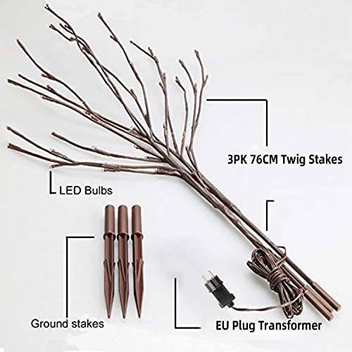 EAMBRITE 3er Set Lichterbaum Aussen Innen 60LEDs Wasserdichte Lichterzweige 76CM Warmweißes Zweiglicht Braun mit Netzstrom Betriebene LED Lampe Zweige Dekoration für Weihnachten Ostern Halloween - 3