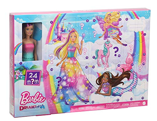 Barbie GJB72 - Dreamtopia Adventskalender mit Puppe und Zubehör, Puppen Spielzeug und Adventskalender Mädchen ab 3 Jahren