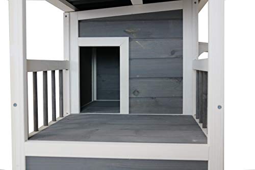 SAUERLAND Großes Katzenhaus mit 2 Etagen, Holz grau-weiß, 87 x 45 x 90,5 cm - 5