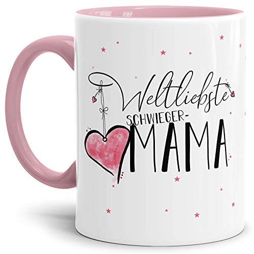 Tasse mit Spruch für die Weltliebste Schwiegermama - Kaffeetasse/Familie/Geschenk-Idee/Mug/Cup/Innen & Henkel Rosa