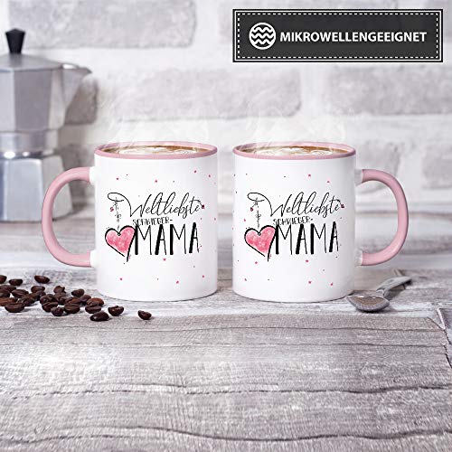 Tasse mit Spruch für die Weltliebste Schwiegermama – Kaffeetasse/Familie/Geschenk-Idee/Mug/Cup/Innen & Henkel Rosa - 2