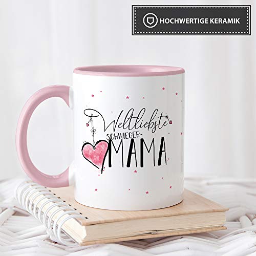 Tasse mit Spruch für die Weltliebste Schwiegermama – Kaffeetasse/Familie/Geschenk-Idee/Mug/Cup/Innen & Henkel Rosa - 4