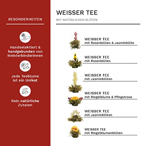 Creano Teeblumen Mix – Geschenkset „ErblühTee“ mit Glaskanne Weißtee (6 verschiedene Sorten) - 3