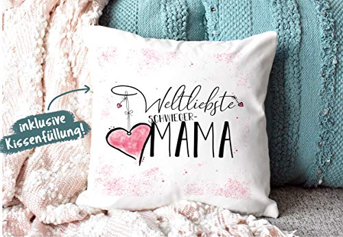 Geschenkset für die Weltliebste Schwiegermama – Tasse und Kissen – Altrosa/Verwandte/Geschenk-Idee/Liebling/Familie - 2