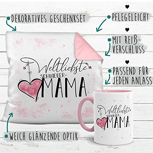 Geschenkset für die Weltliebste Schwiegermama – Tasse und Kissen – Altrosa/Verwandte/Geschenk-Idee/Liebling/Familie - 3