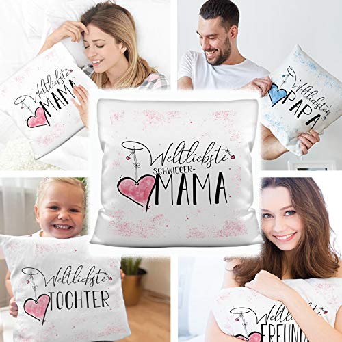 Geschenkset für die Weltliebste Schwiegermama – Tasse und Kissen – Altrosa/Verwandte/Geschenk-Idee/Liebling/Familie - 4