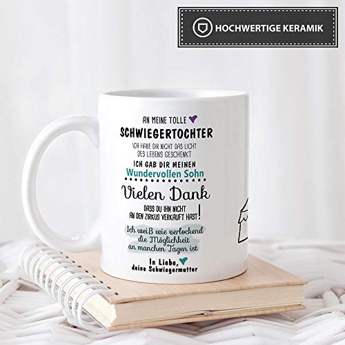 Tassendruck Tasse mit Spruch Zirkus – an Schwiegertochter von Schwiegermutter- Leben/Liebe/Geschenk/Familie/ – Weiß - 4