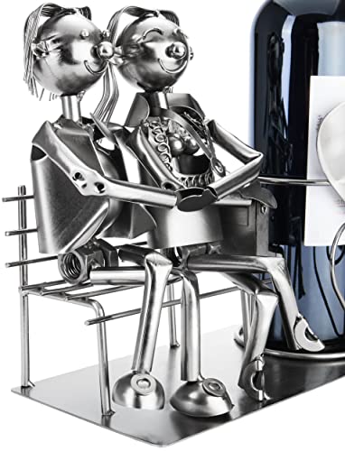 BRUBAKER Flaschenhalter Liebespaar auf Bank Metall Skulptur Geschenk mit Geschenkkarte - 3