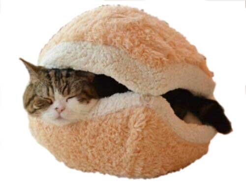 Etwas größerer Burger-Haustierbett für Hunde oder Katzen aus warmen Fleece-Futter