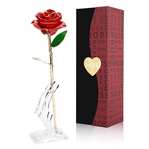 Gomyhom Rose, 24k Gold Rose Handgefertigt Konservierte Rose - mit Geschenkbox für Frau Freundin Oma/Valentinstag/Muttertag/Geburtstag/Hochzeitstag/Weihnachten/Jahrestag/Künstliche Rose