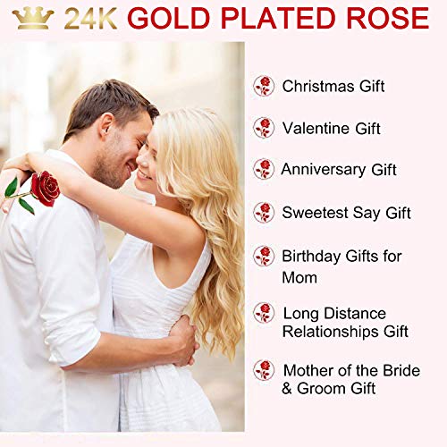 Gomyhom Rose, 24k Gold Rose Handgefertigt Konservierte Rose – mit Geschenkbox für Frau Freundin Oma/Valentinstag/Muttertag/Geburtstag/Hochzeitstag/Weihnachten/Jahrestag/Künstliche Rose - 6