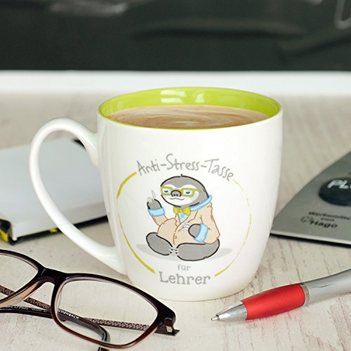 Gruss & Co 45495 Anti-Stress Tasse für Lehrer, 45 cl, Geschenk, New Bone China, Gelb, 9.5 cm - 2