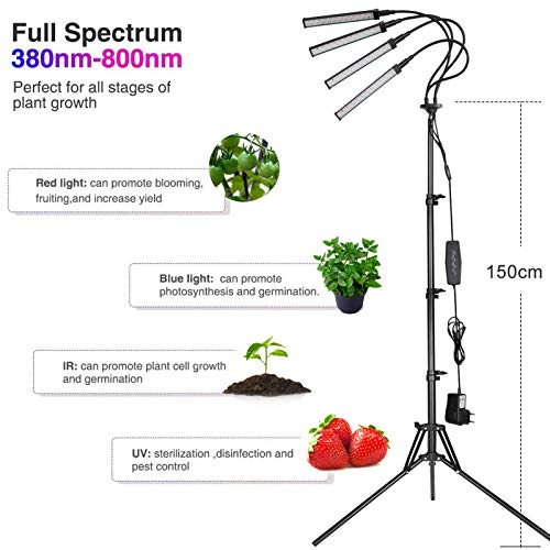 Railee Pflanzenlampe LED mit Ständer Pflanzenlicht Grow Lampe Pflanzenleuchte 96W 192 LEDs Wachstumslampe für Pflanzen Wachsen Licht Vollspektrum mit Zeitschaltuhr 4 Modi 10 Lichtstärken - 6