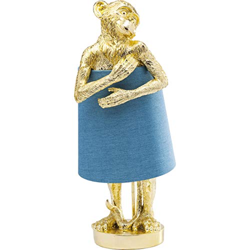 Kare DesignTischleuchte Animal Monkey gold- blau, Gestell: Polyresin, Stange: Stahl pulverbeschichtet, Schirm: 100 % Leinen Flachs