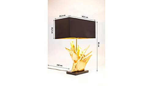 Kare Design Tischleuchte Tropical Flower, außergewöhnliche Tischlampe in Gold mit Schwarzem Stoffschirm, goldene, elegante Dekolampe für Nachttisch und Kommode (H/B/T) 65×50,5x22cm - 9