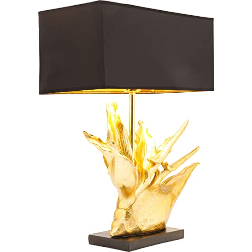 Kare Design Tischleuchte Tropical Flower, außergewöhnliche Tischlampe in Gold mit Schwarzem Stoffschirm, goldene, elegante Dekolampe für Nachttisch und Kommode (H/B/T) 65×50,5x22cm - 3