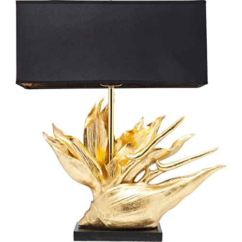 Kare Design Tischleuchte Tropical Flower, außergewöhnliche Tischlampe in Gold mit Schwarzem Stoffschirm, goldene, elegante Dekolampe für Nachttisch und Kommode (H/B/T) 65×50,5x22cm - 5