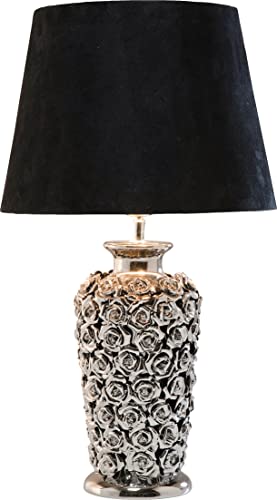 Kare Design Tischleuchte Rose Multi, moderne Design Nachttischlampen mit schwenkbarem Stoffschirm, Schwarz-Silber (H/B/T) 56x33x33cm