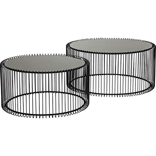 Kare Design Couchtisch Wire Black 2er Set, runder, moderner Glastisch, großer Beistelltisch, Kaffeetisch, Nachttisch, Schwarz (H/B/T) 30,5xØ60cm & 33,5xØ69,5cm - 10