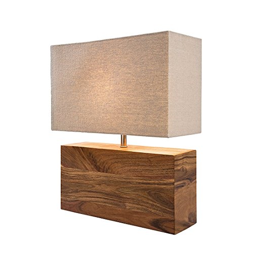 Kare Design Tischleuchte Rectangular Wood Nature, Lampe aus Massivholz, Nachttischlampe, Schreibtischlampe, Braun (H/B/T) 43x74x42cm