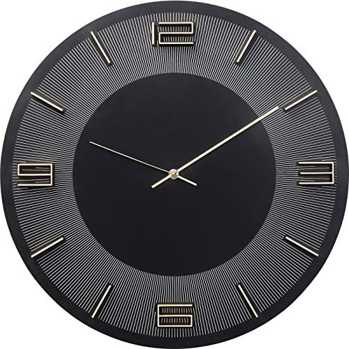 Kare Design Wanduhr Leonardo Schwarz/Gold, Dekouhr Rund, Küchenuhr in Schwarz mit Goldenen Akzenten, moderne Uhr für Wohnküche, Wohnzimmer, (H/B/T) 48,5x48,5x4,5cm