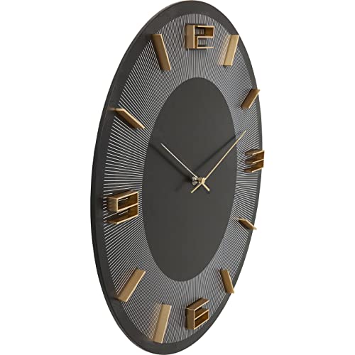 Kare Design Wanduhr Leonardo Schwarz/Gold, Dekouhr Rund, Küchenuhr in Schwarz mit Goldenen Akzenten, moderne Uhr für Wohnküche, Wohnzimmer, (H/B/T) 48,5×48,5×4,5cm - 3