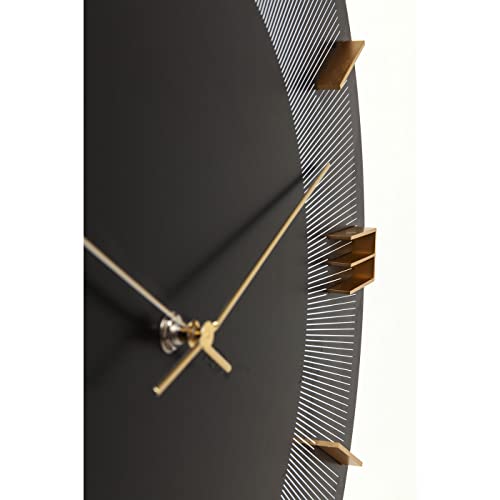 Kare Design Wanduhr Leonardo Schwarz/Gold, Dekouhr Rund, Küchenuhr in Schwarz mit Goldenen Akzenten, moderne Uhr für Wohnküche, Wohnzimmer, (H/B/T) 48,5×48,5×4,5cm - 4