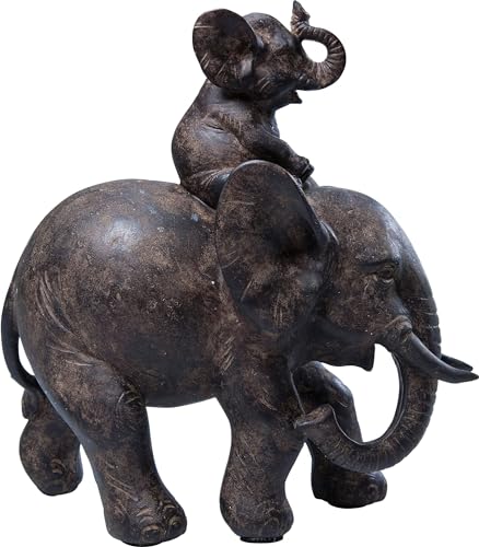 Kare Design Deko Figur Elefant Dumbo Uno, Afrika Deko im Kolonialstil, kleiner Babyelefant mit Elternteil, Wohnzimmer Dekoration, schwarz (H/B/T) 19x17,5x8,5cm