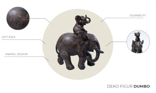 Kare Design Deko Figur Elefant Dumbo Uno, Afrika Deko im Kolonialstil, kleiner Babyelefant mit Elternteil, Wohnzimmer Dekoration, schwarz (H/B/T) 19×17,5×8,5cm - 4